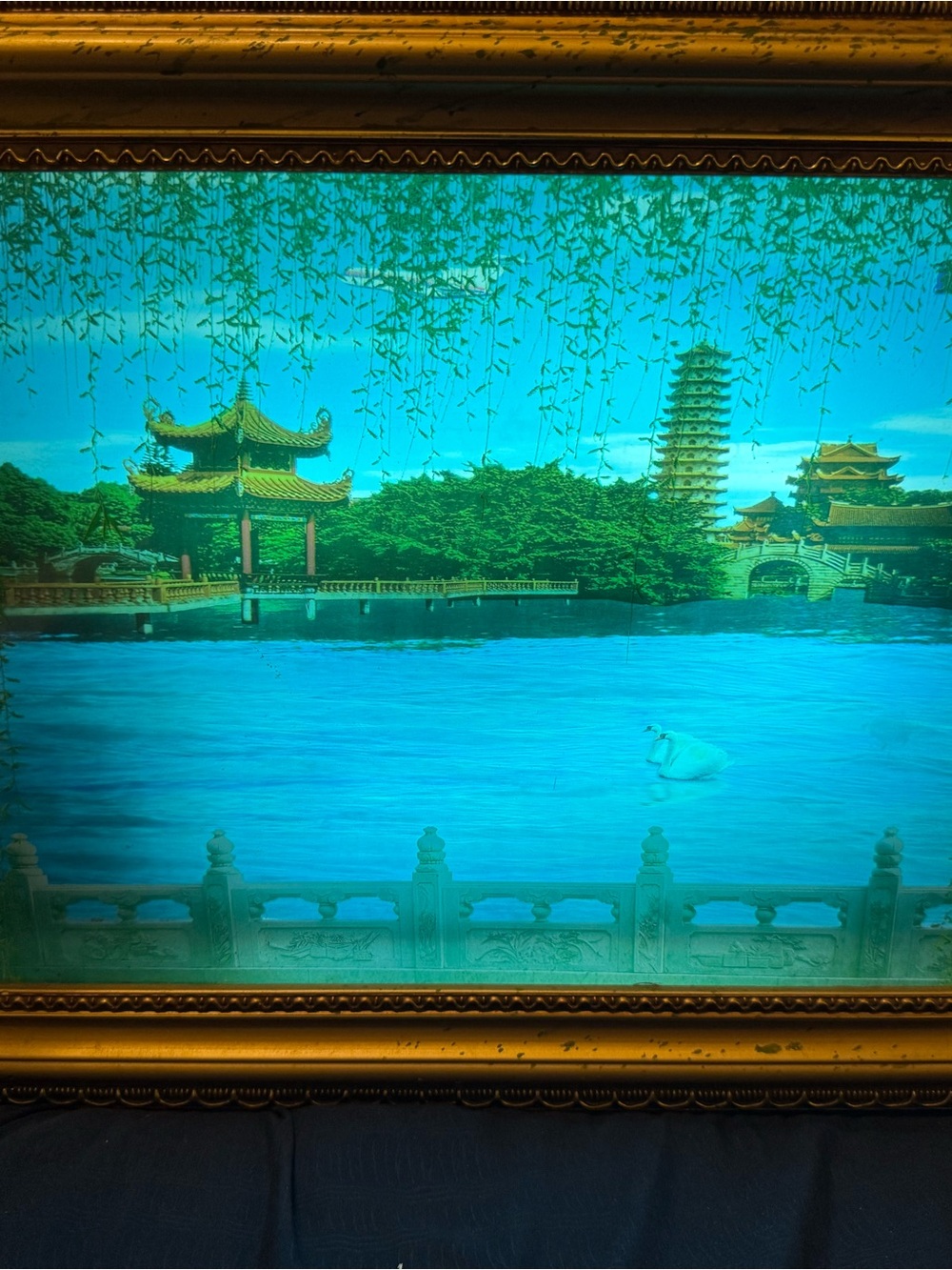 Vintage framed light Up Sound Japanese sound of birds and water no motion 20x14